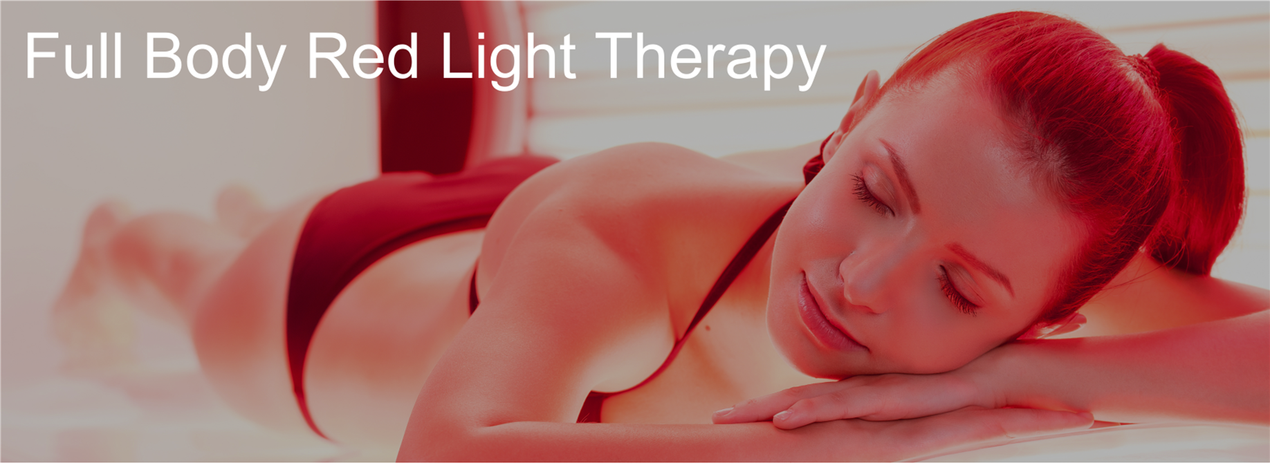 Photo of woman in Red Light Therapy Bed with text: Red Light Therapy Photo of woman in Red Light Therapy Bed with text: Red Light Therapy